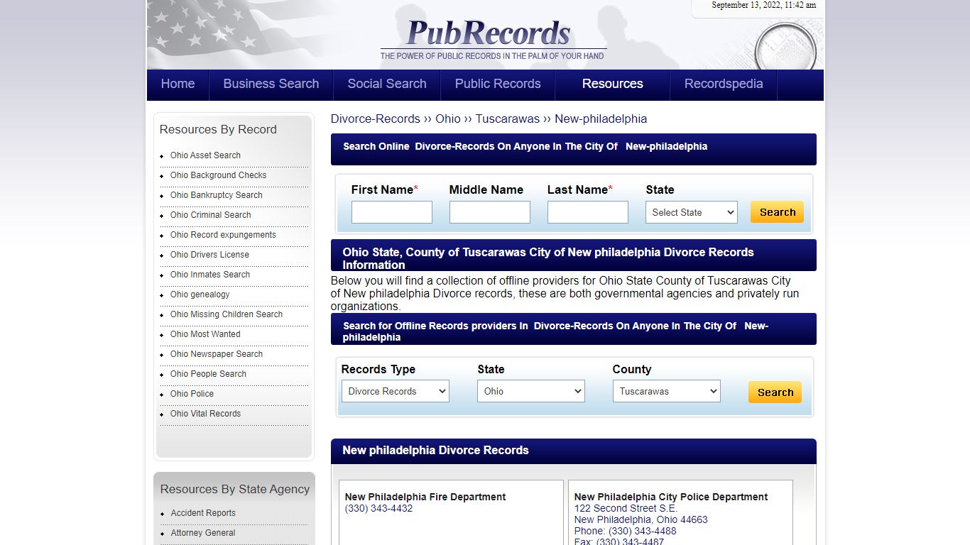 New philadelphia, Tuscarawas County, Ohio Divorce Records